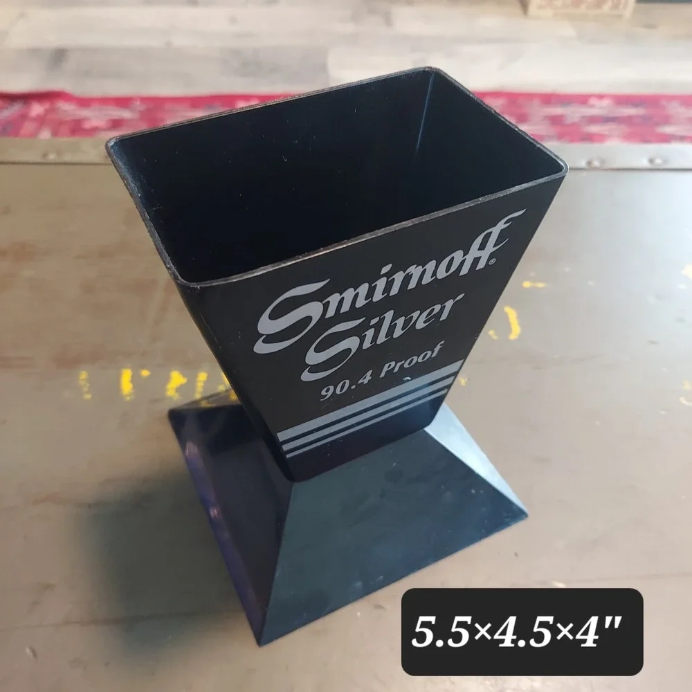 Vintage 1978 Smirnoff Silver 90.4 Proof Vodka Plastic Bottle Display Stand Black